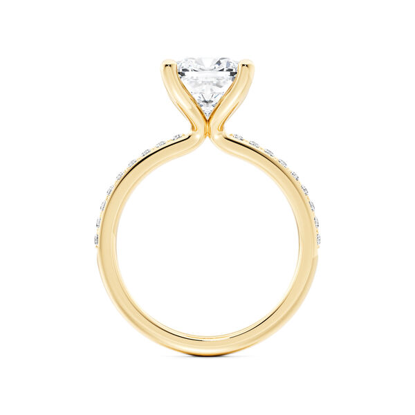 Yellow Gold Cushion-Cut Diamond Engagement Ring with Pav&eacute; Band